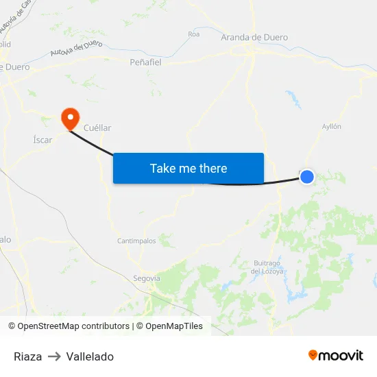 Riaza to Vallelado map