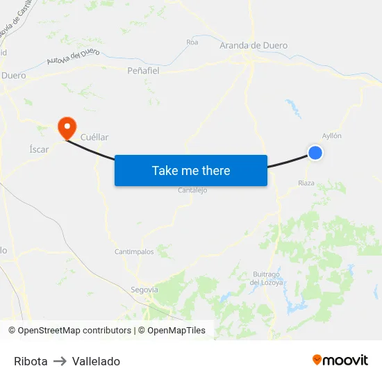 Ribota to Vallelado map