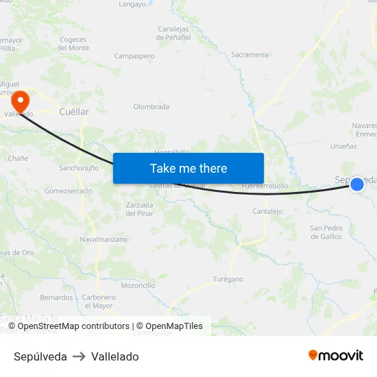 Sepúlveda to Vallelado map