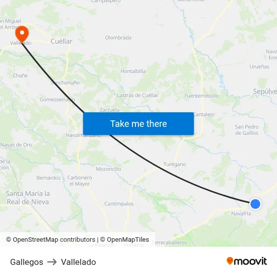 Gallegos to Vallelado map