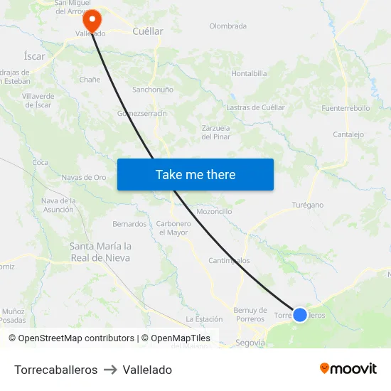 Torrecaballeros to Vallelado map