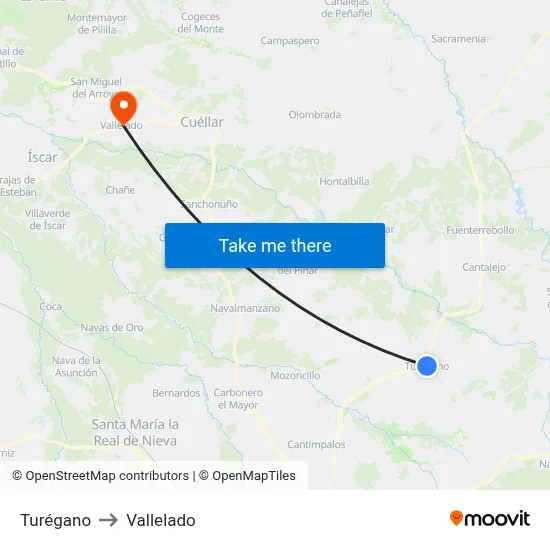 Turégano to Vallelado map