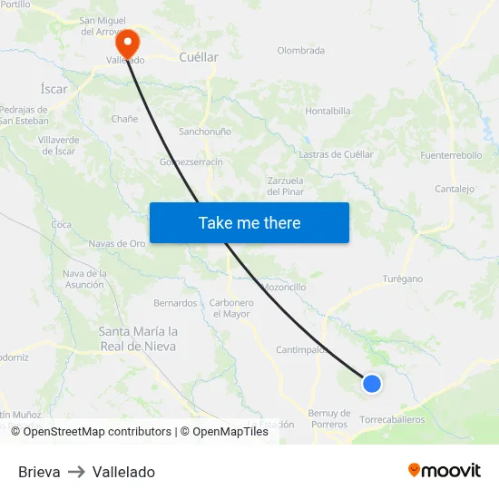Brieva to Vallelado map