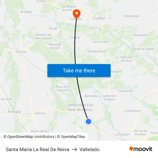 Santa María La Real De Nieva to Vallelado map