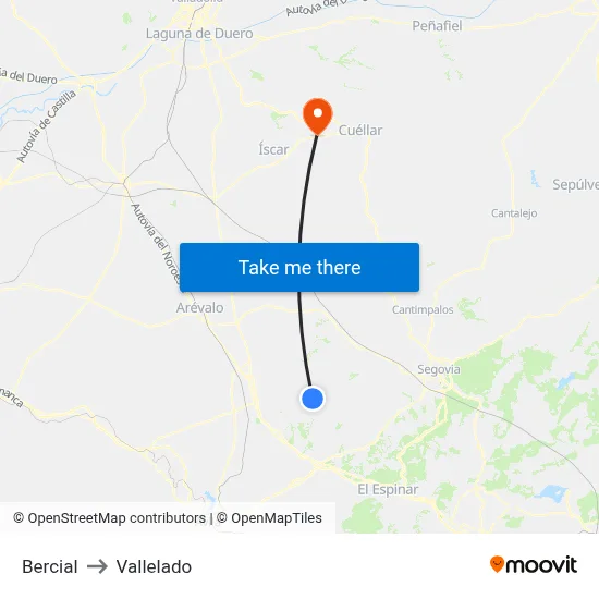 Bercial to Vallelado map