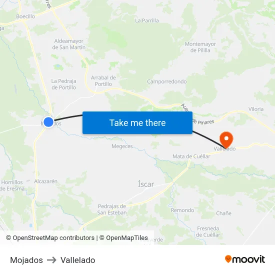 Mojados to Vallelado map