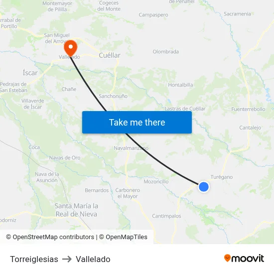 Torreiglesias to Vallelado map