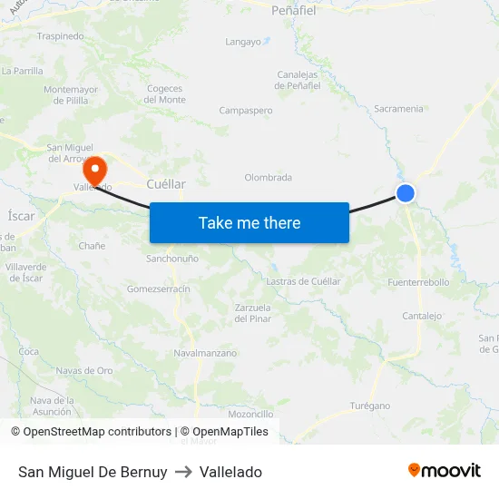 San Miguel De Bernuy to Vallelado map