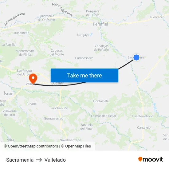 Sacramenia to Vallelado map