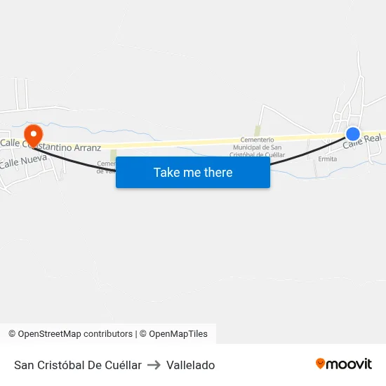 San Cristóbal De Cuéllar to Vallelado map