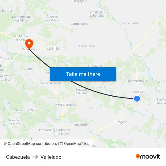 Cabezuela to Vallelado map