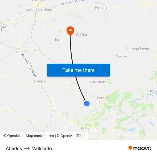 Abades to Vallelado map