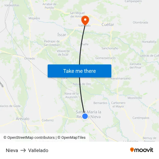 Nieva to Vallelado map