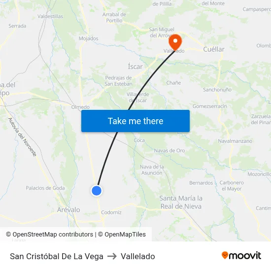 San Cristóbal De La Vega to Vallelado map