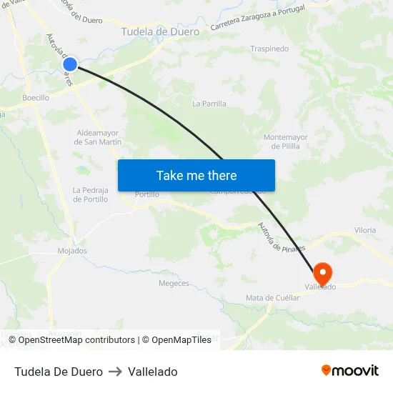 Tudela De Duero to Vallelado map