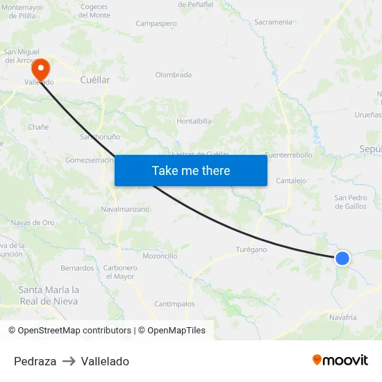 Pedraza to Vallelado map