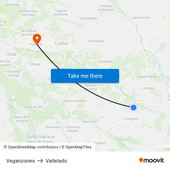 Veganzones to Vallelado map
