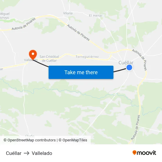 Cuéllar to Vallelado map