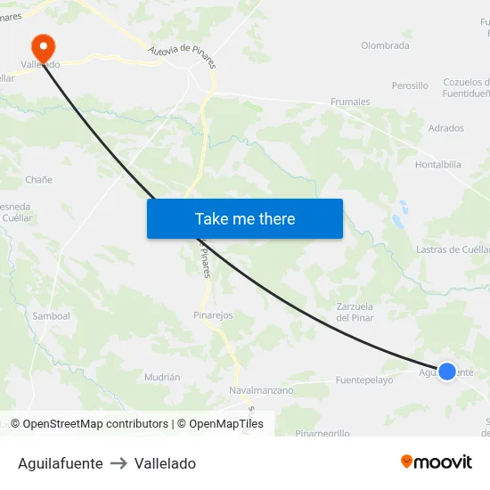 Aguilafuente to Vallelado map
