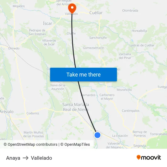 Anaya to Vallelado map