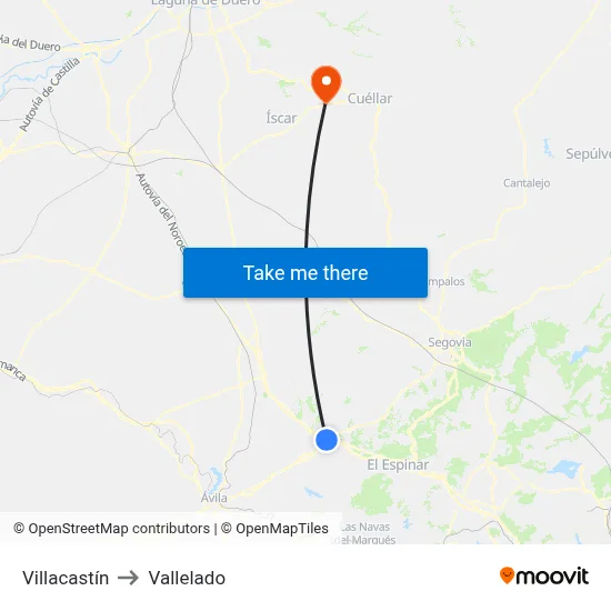 Villacastín to Vallelado map