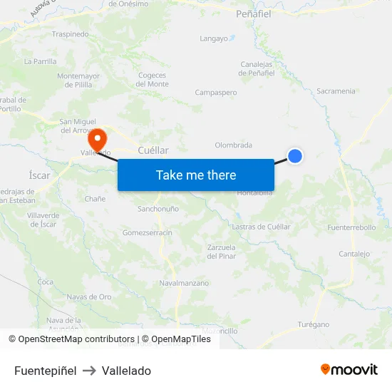 Fuentepiñel to Vallelado map