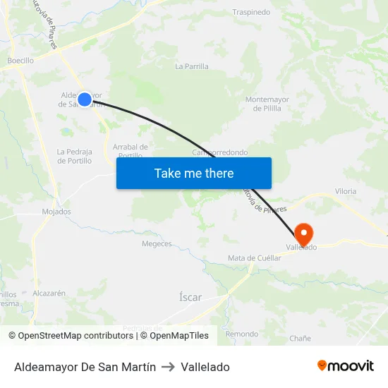 Aldeamayor De San Martín to Vallelado map