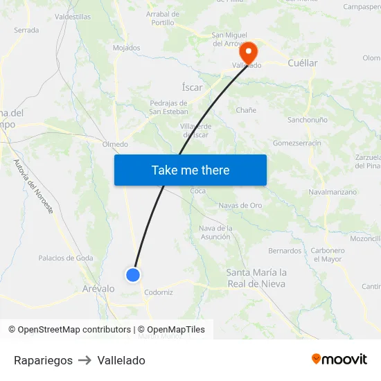 Rapariegos to Vallelado map