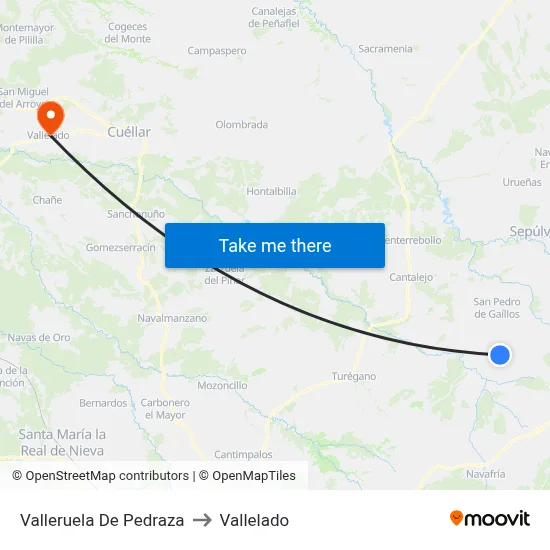 Valleruela De Pedraza to Vallelado map