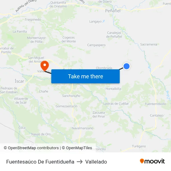 Fuentesaúco De Fuentidueña to Vallelado map
