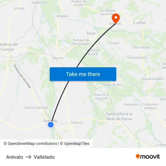 Arévalo to Vallelado map