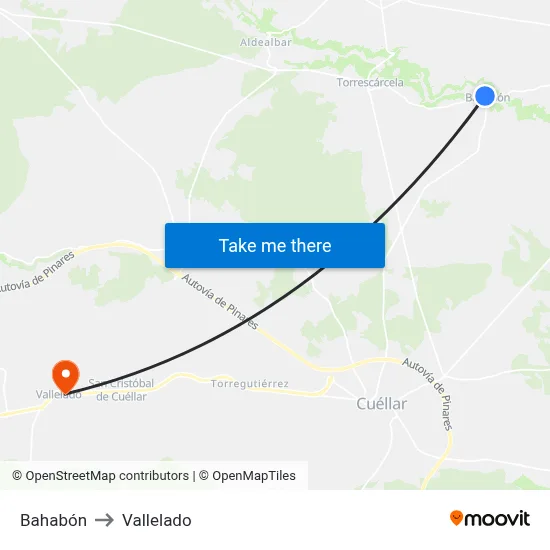 Bahabón to Vallelado map