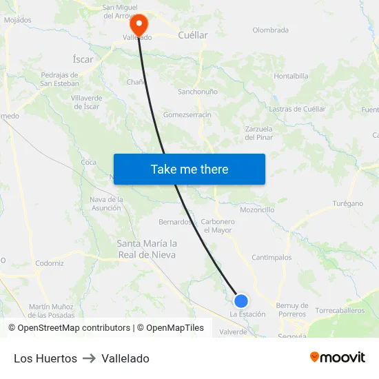Los Huertos to Vallelado map