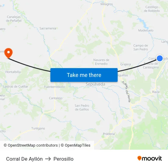 Corral De Ayllón to Perosillo map