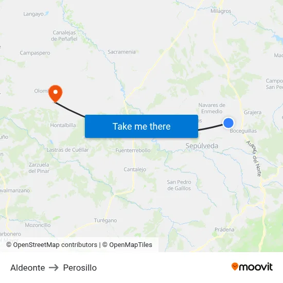 Aldeonte to Perosillo map