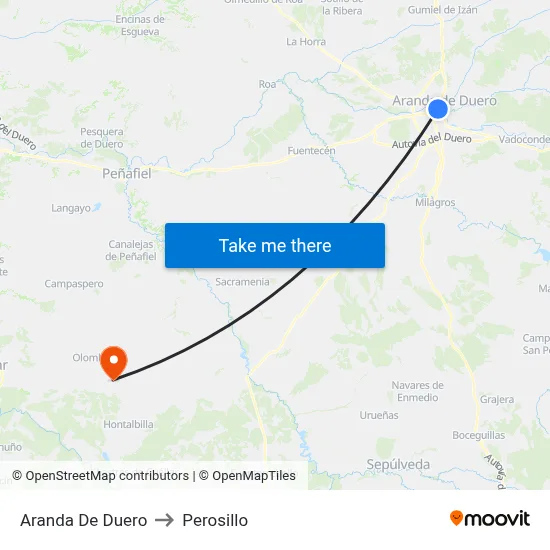 Aranda De Duero to Perosillo map