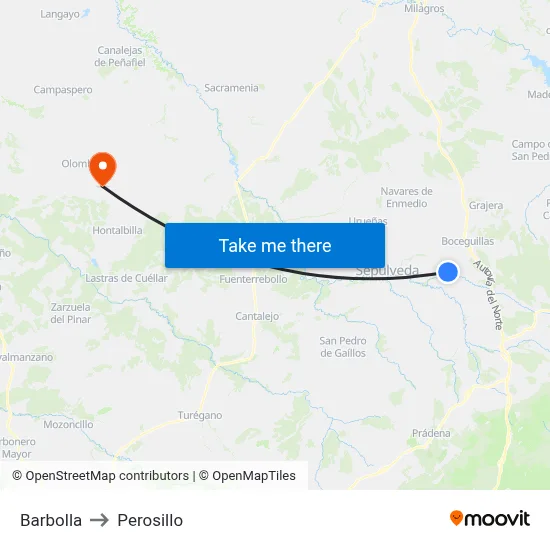 Barbolla to Perosillo map