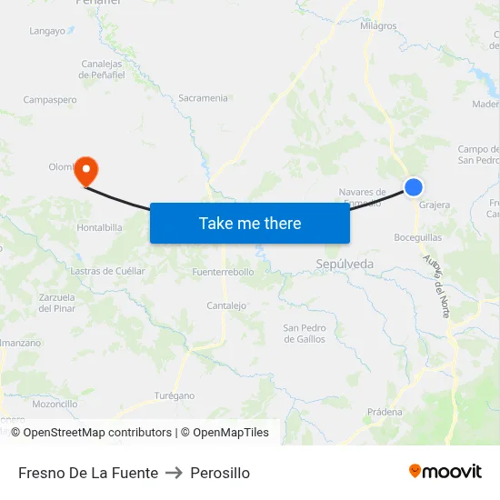 Fresno De La Fuente to Perosillo map