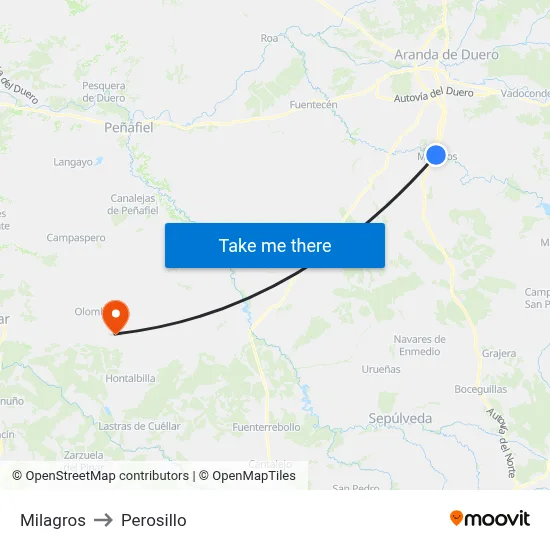 Milagros to Perosillo map