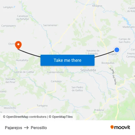 Pajarejos to Perosillo map