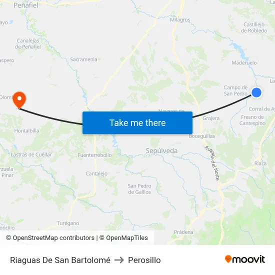 Riaguas De San Bartolomé to Perosillo map