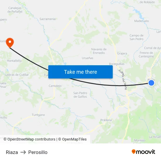 Riaza to Perosillo map