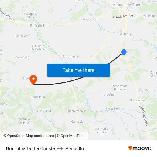 Honrubia De La Cuesta to Perosillo map