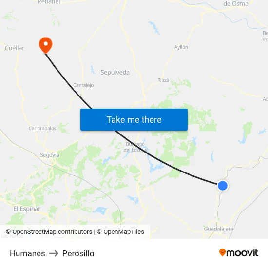 Humanes to Perosillo map