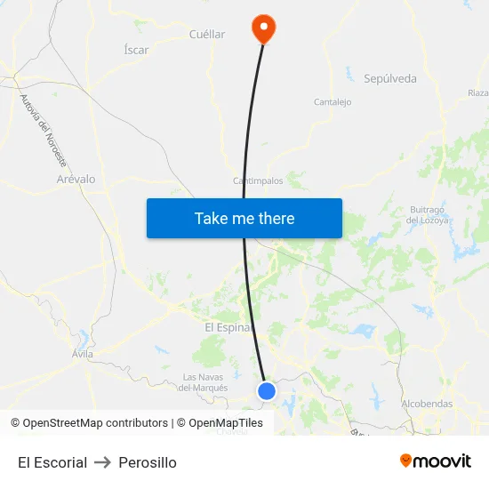 El Escorial to Perosillo map