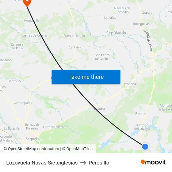 Lozoyuela-Navas-Sieteiglesias to Perosillo map