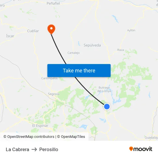 La Cabrera to Perosillo map