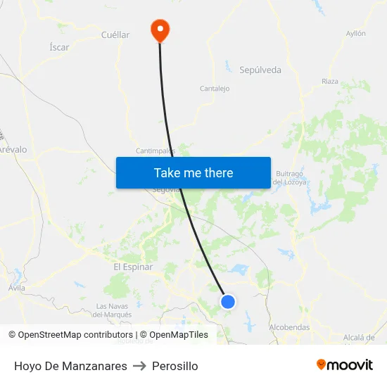 Hoyo De Manzanares to Perosillo map