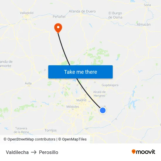 Valdilecha to Perosillo map