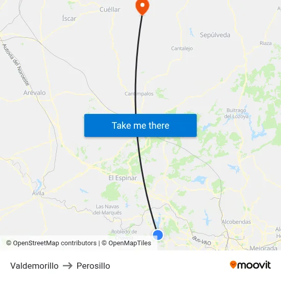 Valdemorillo to Perosillo map